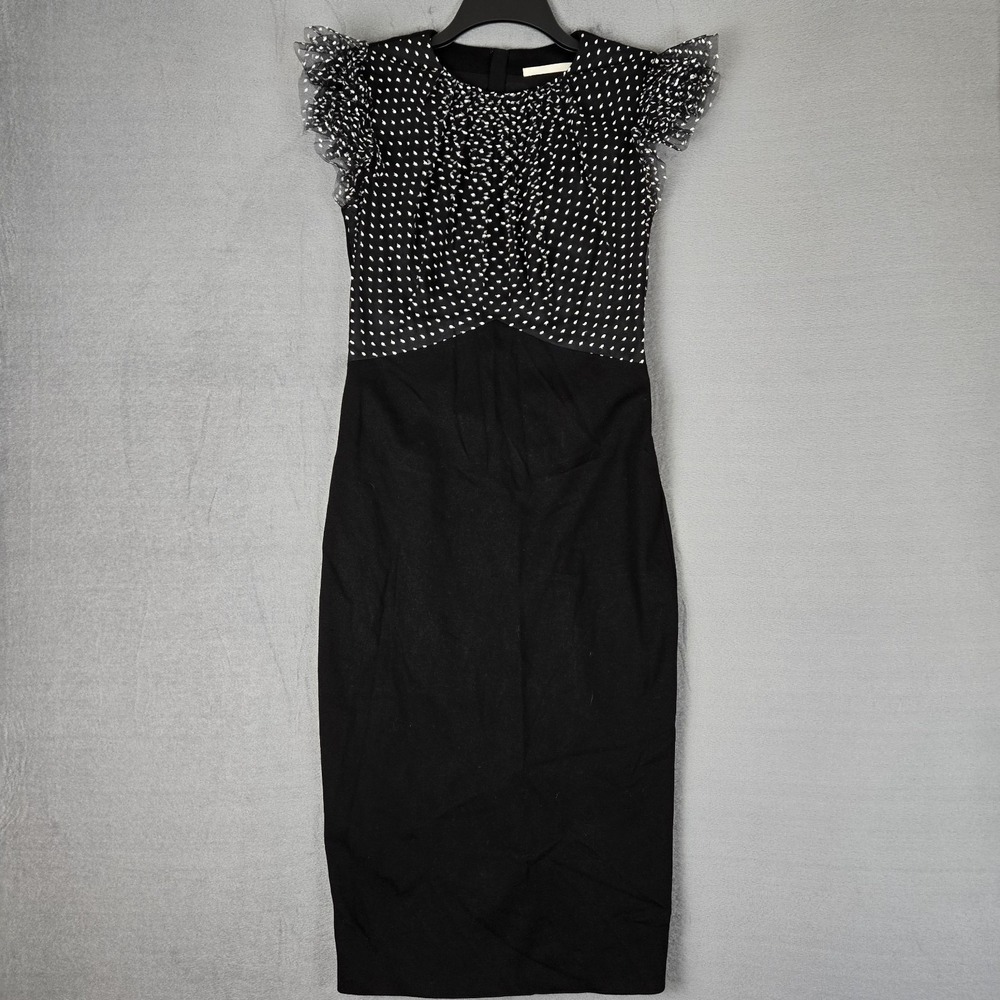 JASON WU Ruched Polka-dot Lace Stretch Ponte‎ Dress Womens 6 In Black $1695